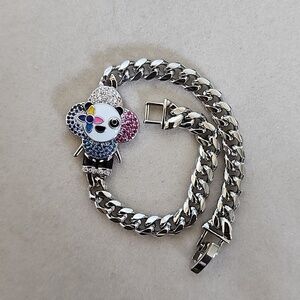 Silver Gold Filled Panda Bear Flower Chain Bracelet